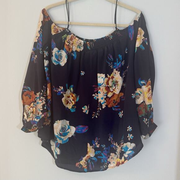 Anthropologie Maeve Tallie Blue Floral Off the shoulder blouse Sz M Cottagecore - Picture 3 of 8